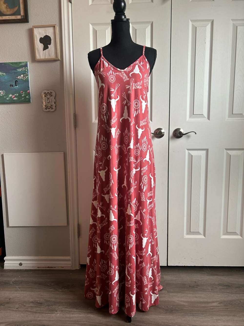 Abela Story + Co rust orange longhorn dream catcher maxi dress